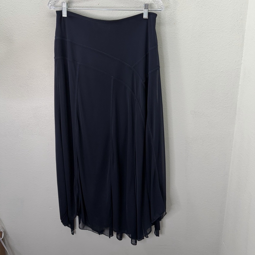 Chico's Blue Maxi Skirt Size 1 Medium Pull On Stretch Mesh Sheer Fairy Boho Y2K